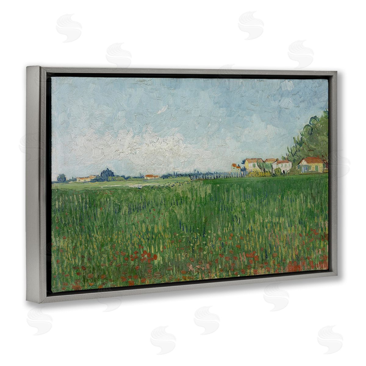 one1000paintings Van Gogh Field with Poppies Gray Floating Frame Canvas Wall Art Print