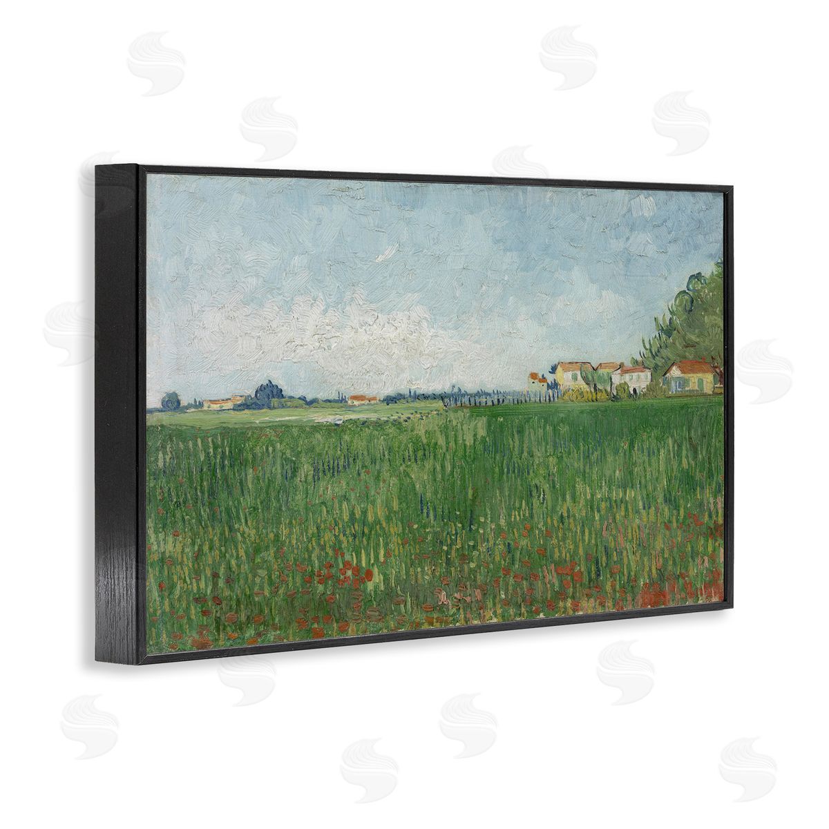 one1000paintings Van Gogh Field with Poppies Black Framed Giclee Wall Art Print