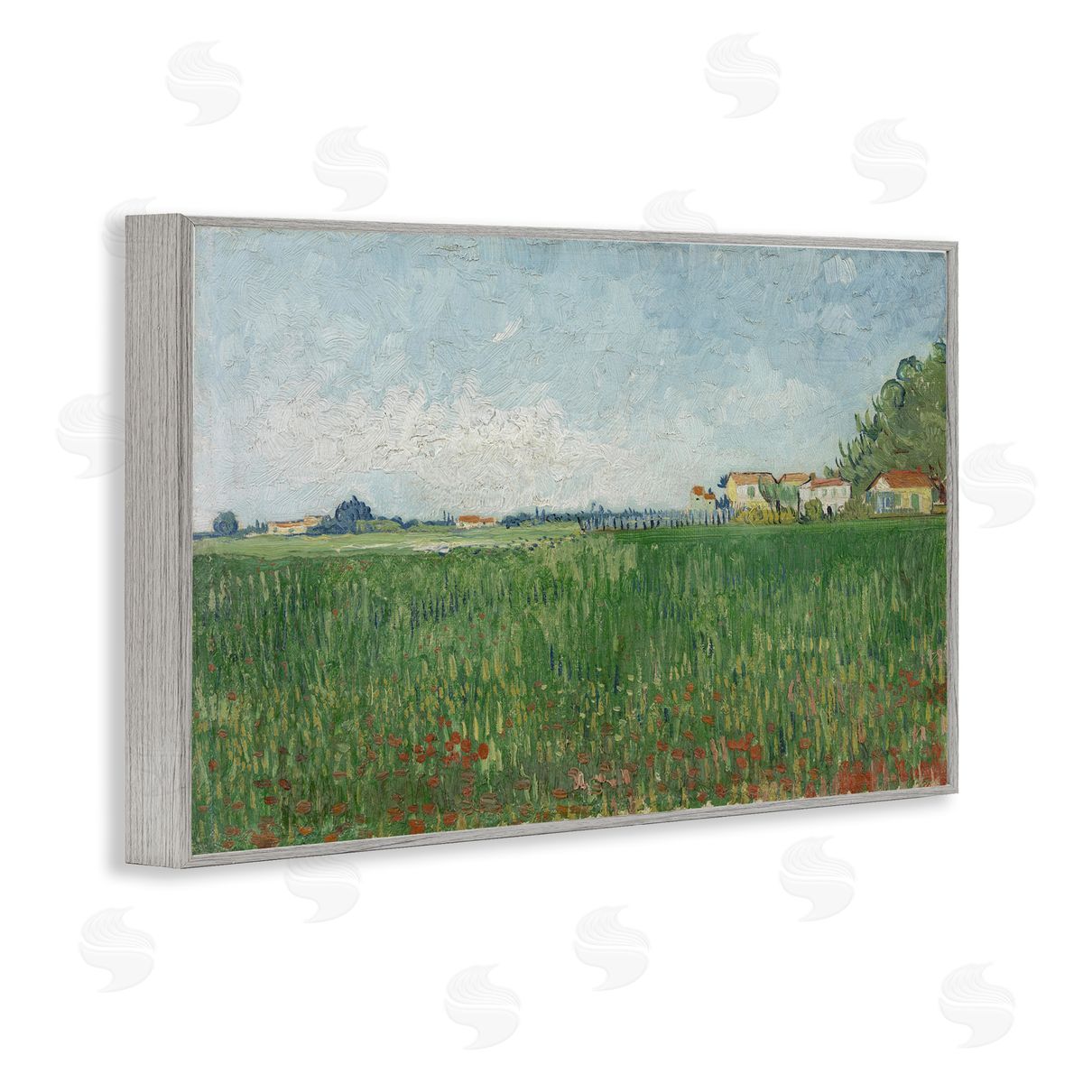 one1000paintings Van Gogh Field with Poppies Gray Framed Giclee Wall Art Print