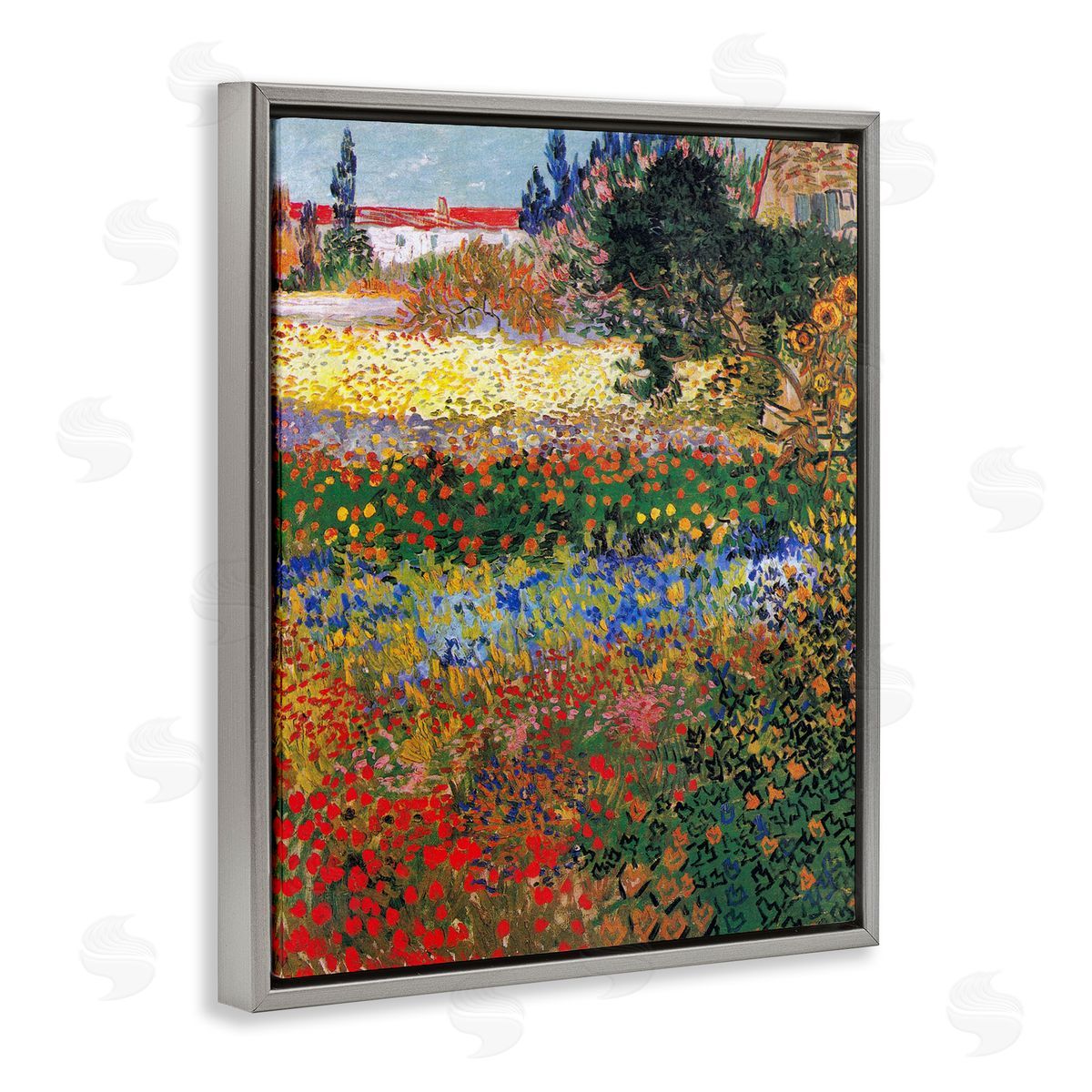 one1000paintings Van Gogh Flower Garden Gray Floating Frame Canvas Wall Art Print