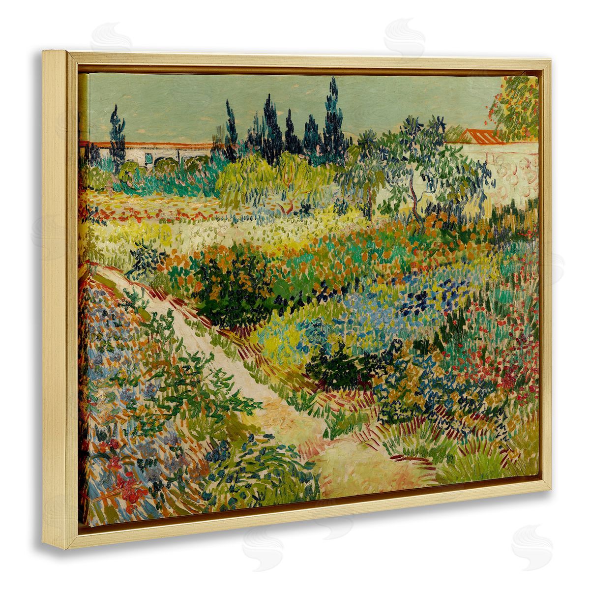 one1000paintings Van Gogh Garden at Arles Gold Floating Frame Canvas Wall Art Print