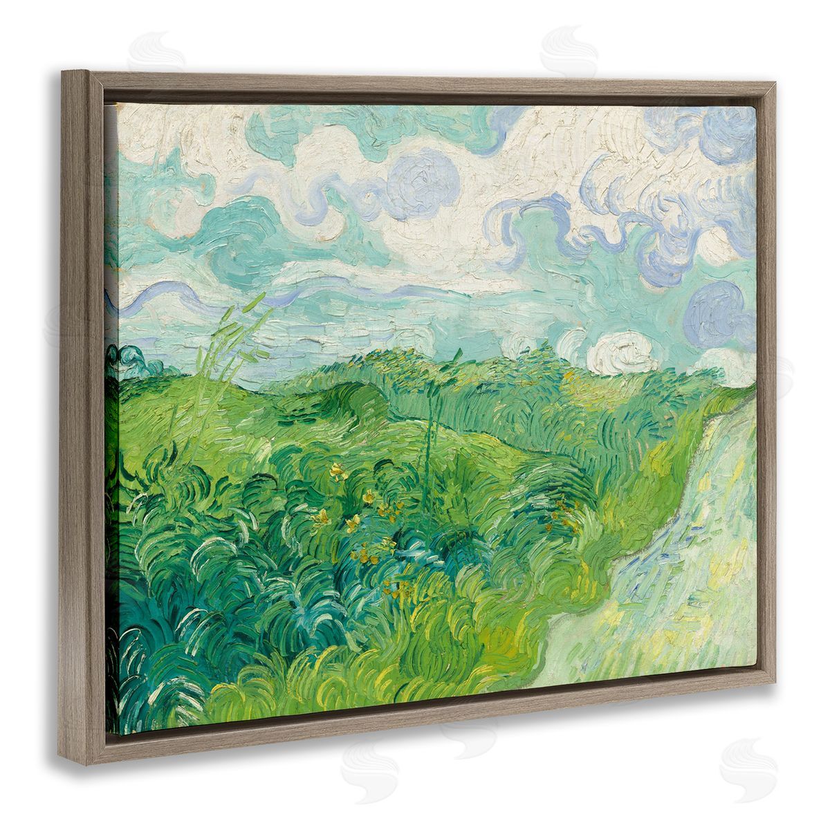 one1000paintings Van Gogh Green Wheat Field Brown Floating Frame Canvas Wall Art Print