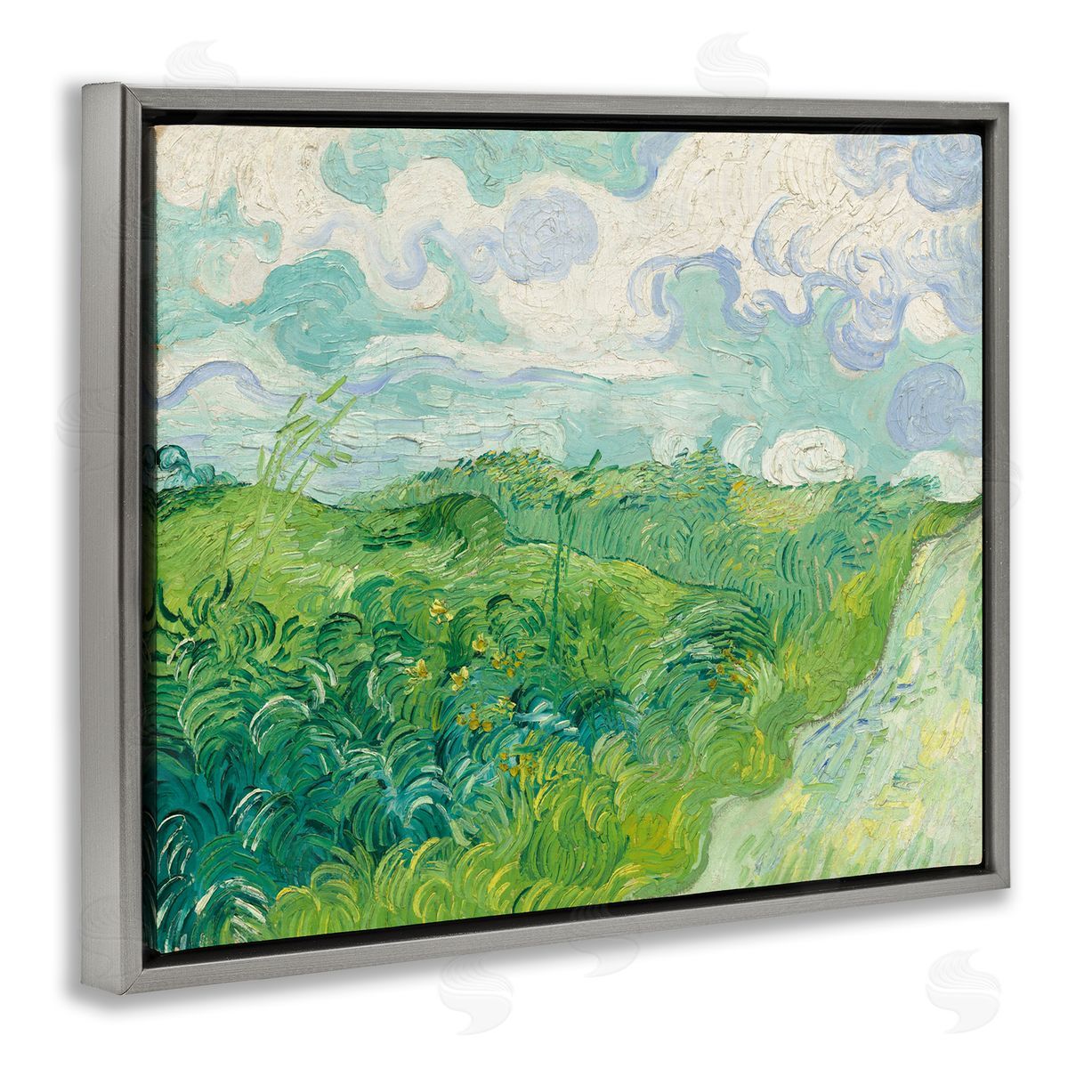 one1000paintings Van Gogh Green Wheat Field Gray Floating Frame Canvas Wall Art Print