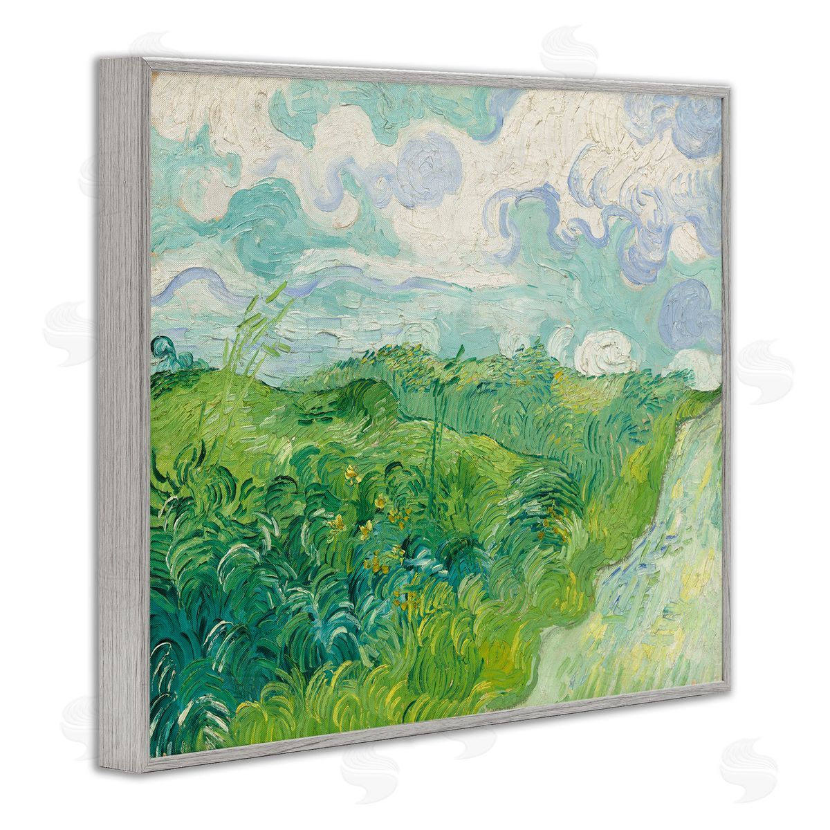 one1000paintings Van Gogh Green Wheat Field Gray Framed Giclee Wall Art Print
