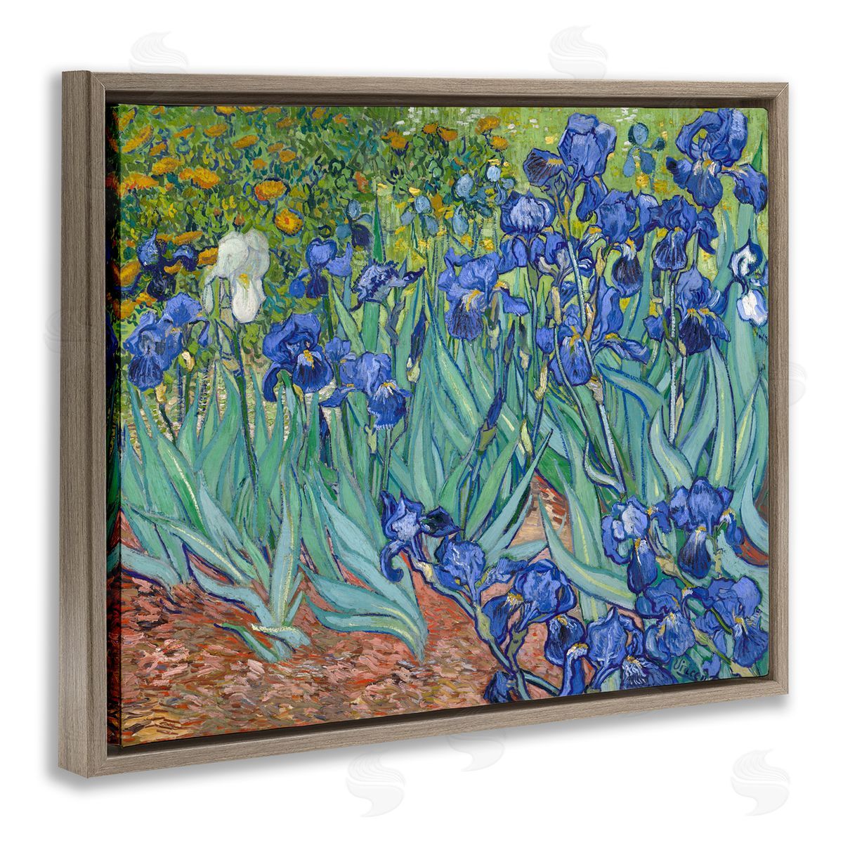 one1000paintings Classic Van Gogh Irises Brown Floating Frame Canvas Wall Art Print