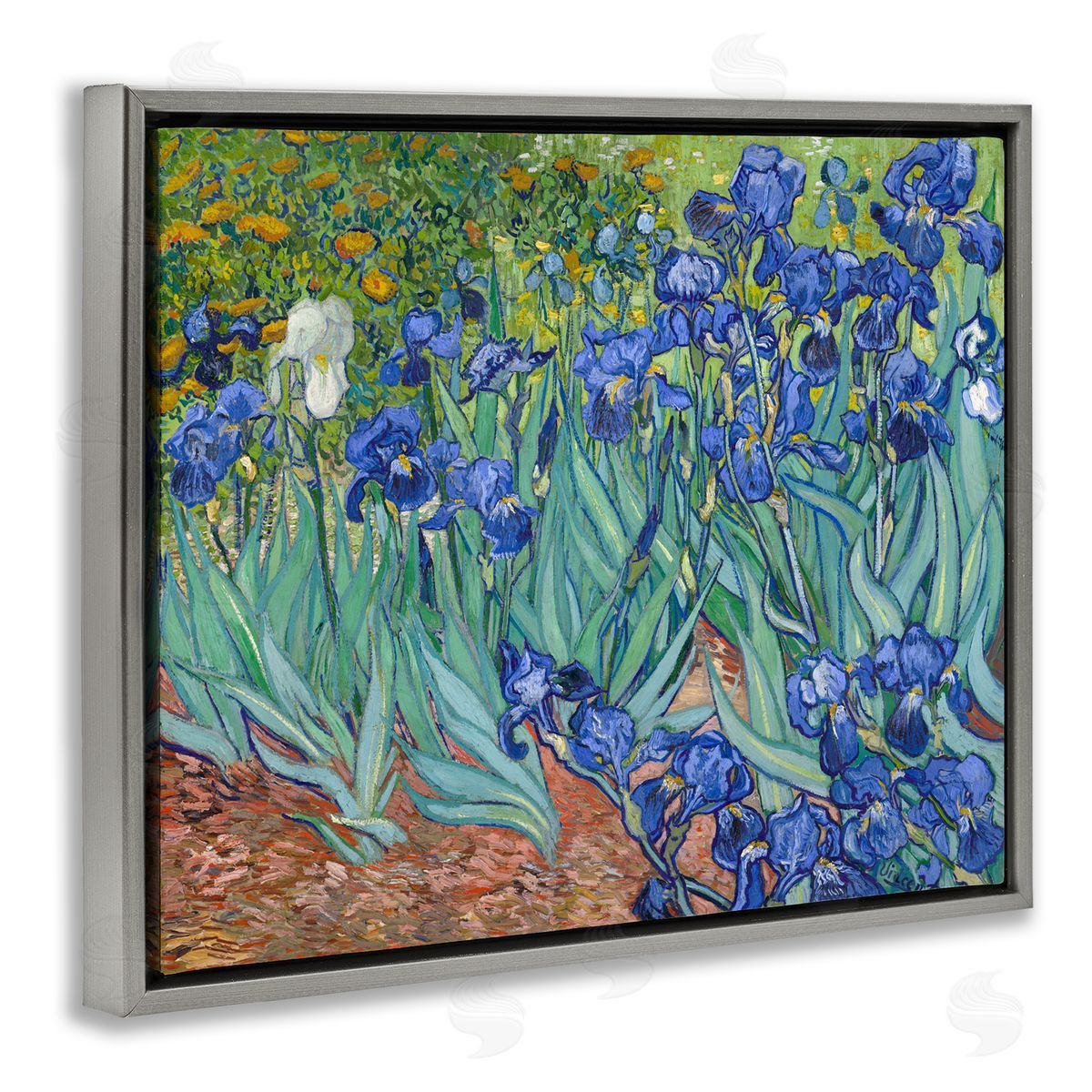 one1000paintings Classic Van Gogh Irises Gray Floating Frame Canvas Wall Art Print