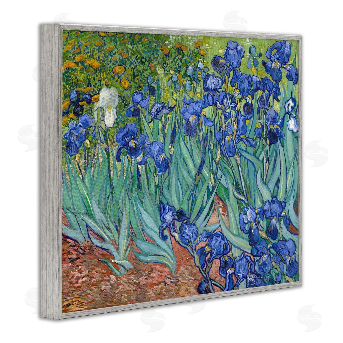 one1000paintings Classic Van Gogh Irises Gray Framed Giclee Wall Art Print