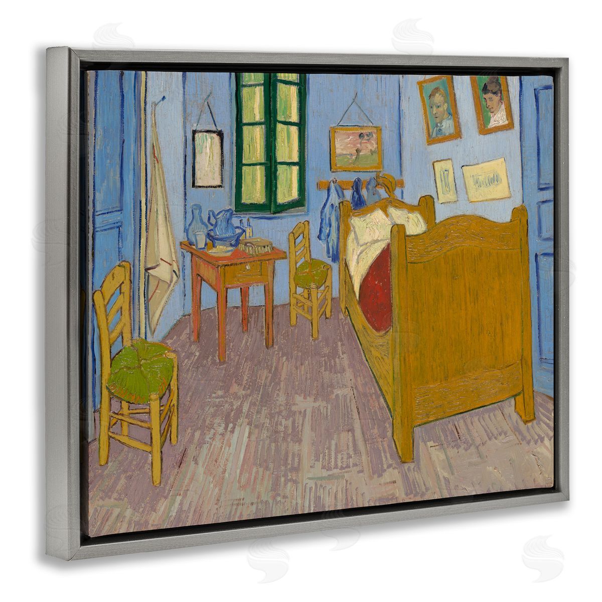 one1000paintings Classical Van Gogh Bedroom Gray Floating Frame Canvas Wall Art Print