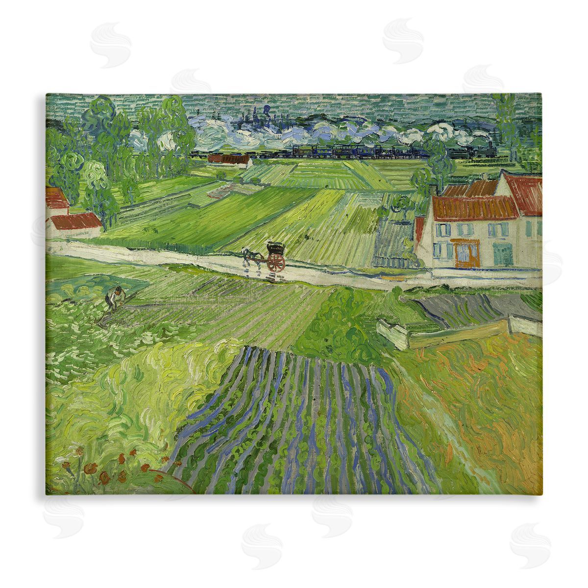 one1000paintings Van Gogh Carriage & Train Landscape Canvas Wall Art Print
