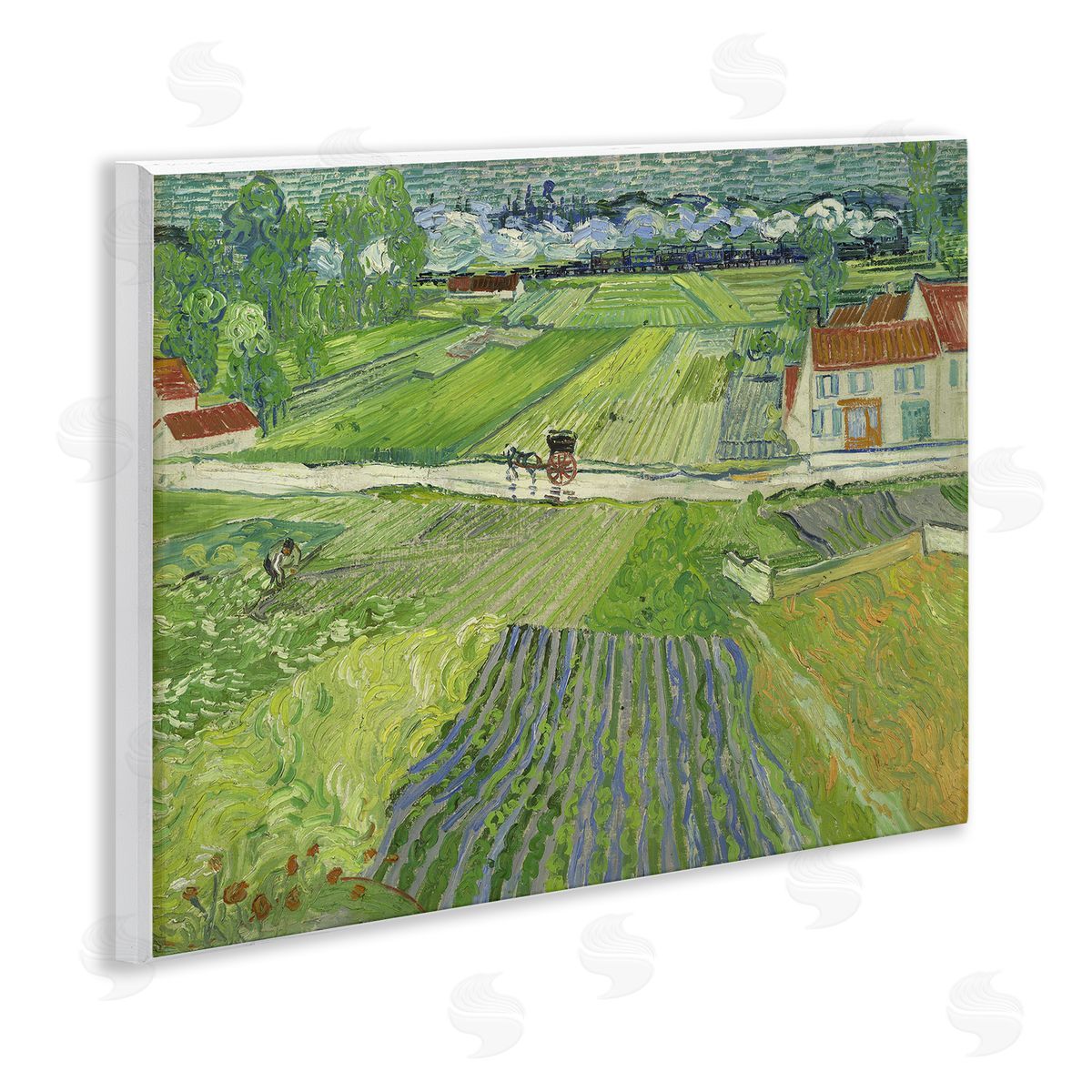 one1000paintings Van Gogh Carriage & Train Landscape Wooden Wall Plaque Art Print