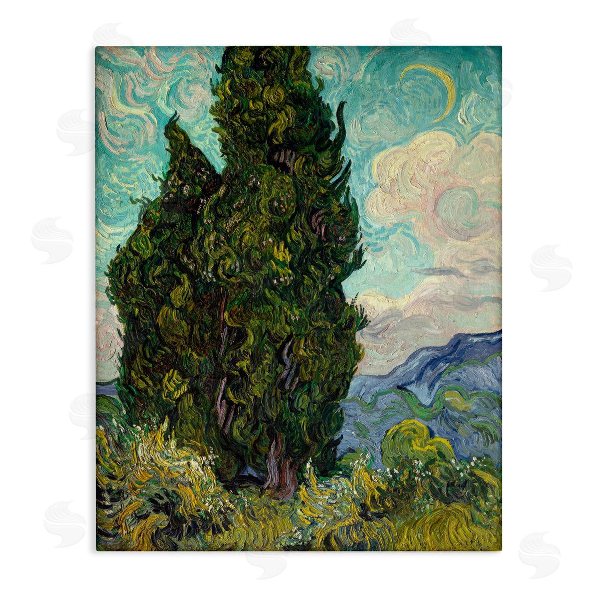 one1000paintings Van Gogh Cypress Landscape Canvas Wall Art Print