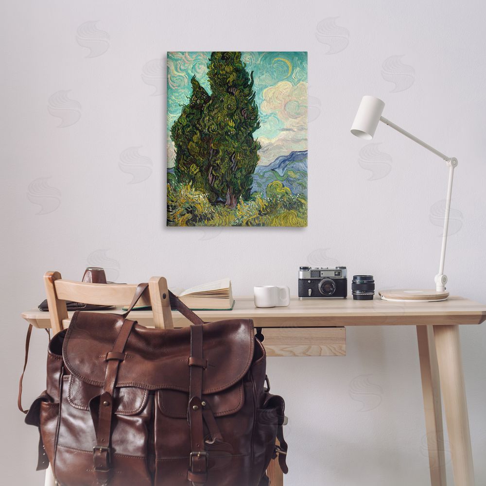 one1000paintings Van Gogh Cypress Landscape Canvas Wall Art Print in Room