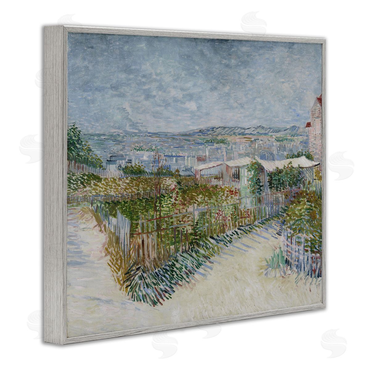 one1000paintings Van Gogh Monmarte Landscape Gray Framed Giclee Wall Art Print