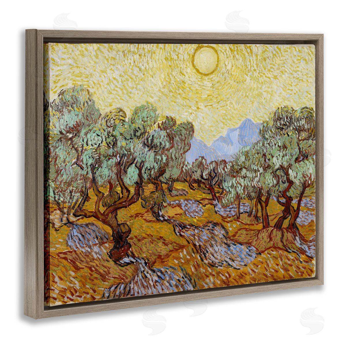 one1000paintings Classic Van Gogh Olive Trees Brown Floating Frame Canvas Wall Art Print