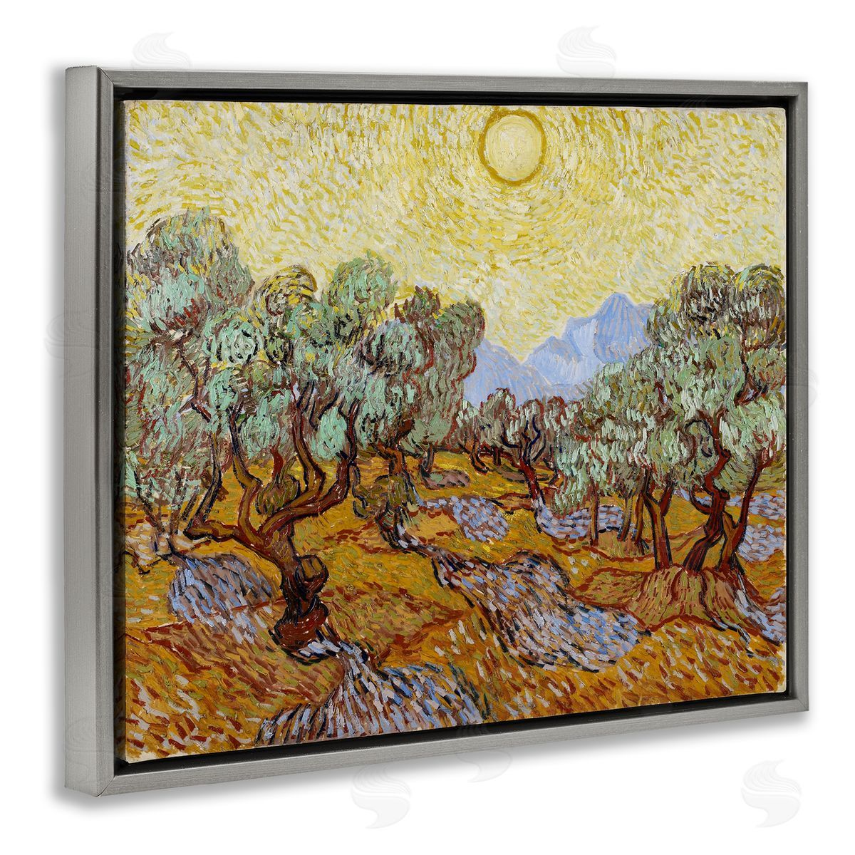 one1000paintings Classic Van Gogh Olive Trees Gray Floating Frame Canvas Wall Art Print