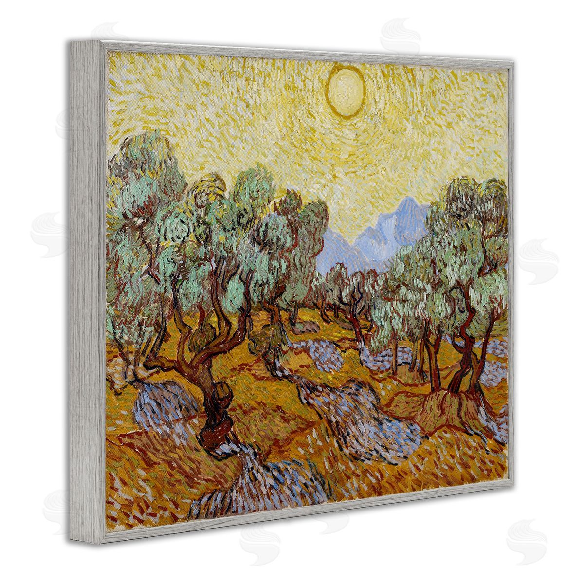 one1000paintings Classic Van Gogh Olive Trees Gray Framed Giclee Wall Art Print