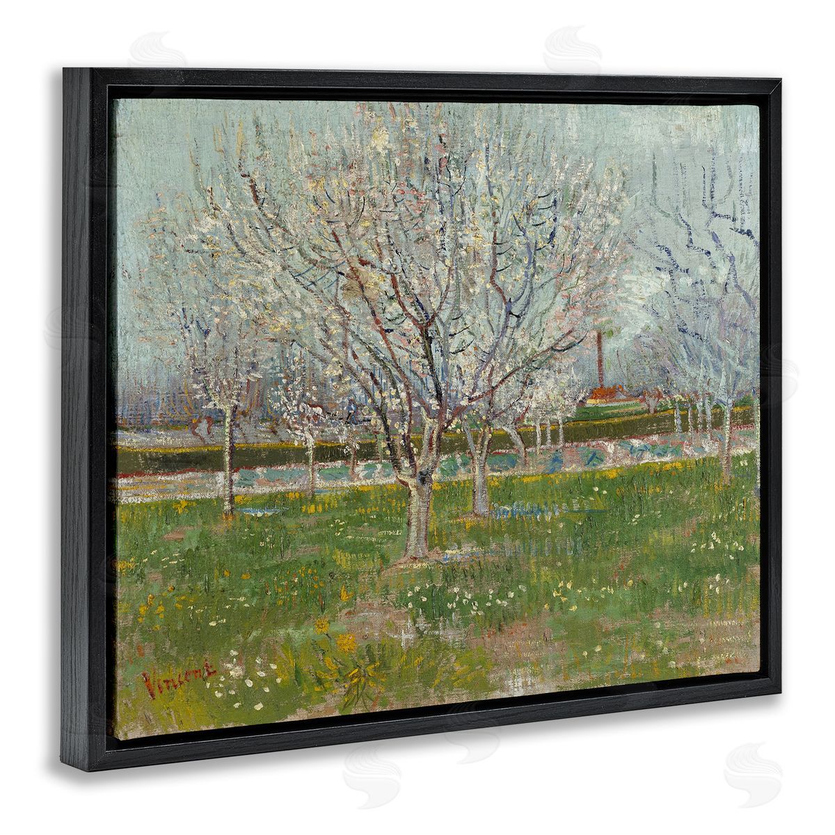 one1000paintings Van Gogh Orchard in Blossom Black Floating Frame Canvas Wall Art Print