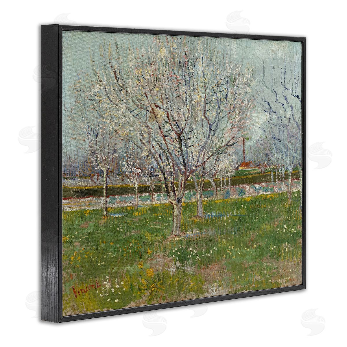 one1000paintings Van Gogh Orchard in Blossom Black Framed Giclee Wall Art Print