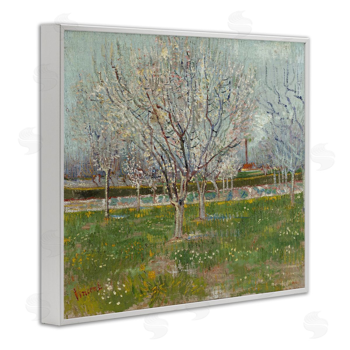 one1000paintings Van Gogh Orchard in Blossom White Framed Giclee Wall Art Print