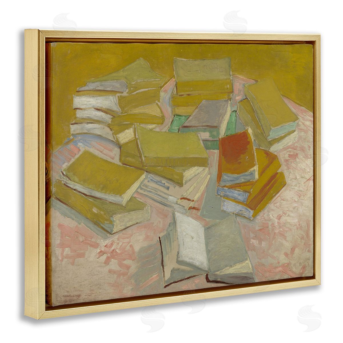 one1000paintings Classical Piles of French Novels Gold Floating Frame Canvas Wall Art Print