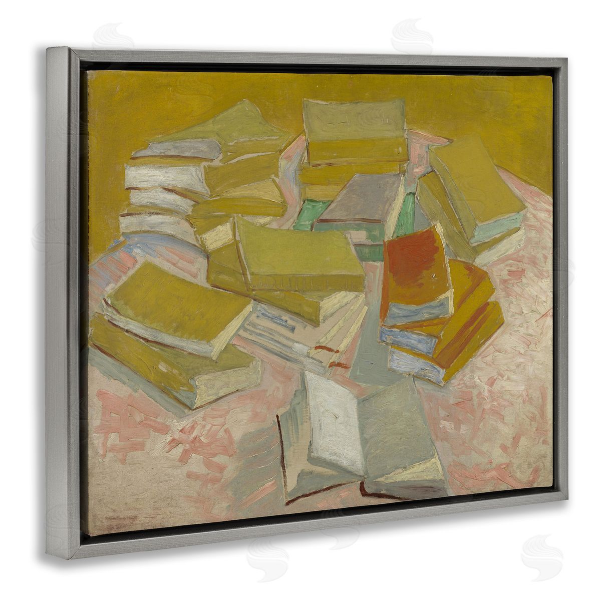 one1000paintings Classical Piles of French Novels Gray Floating Frame Canvas Wall Art Print