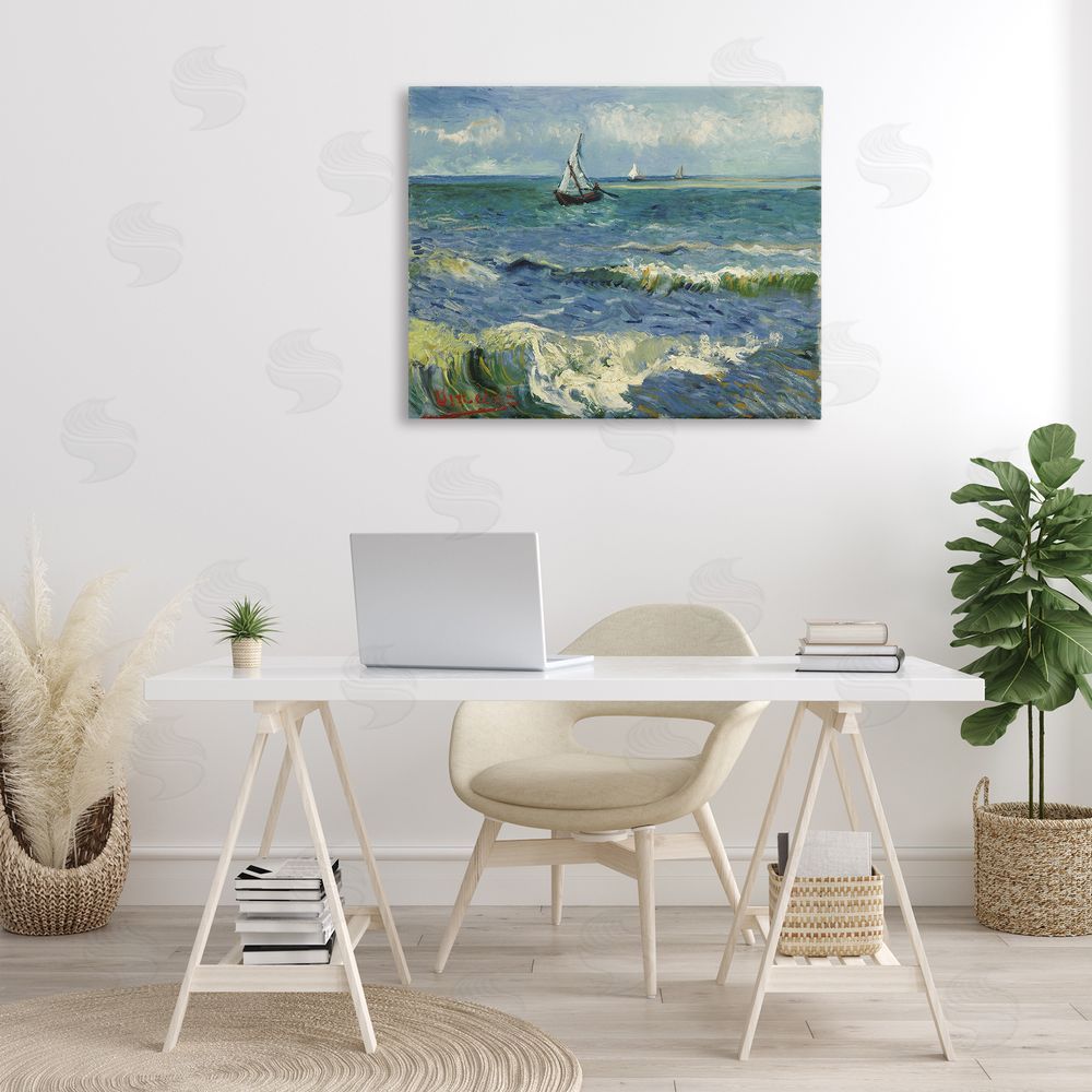 one1000paintings Classical Seascape with Boat Canvas Wall Art Print in Room