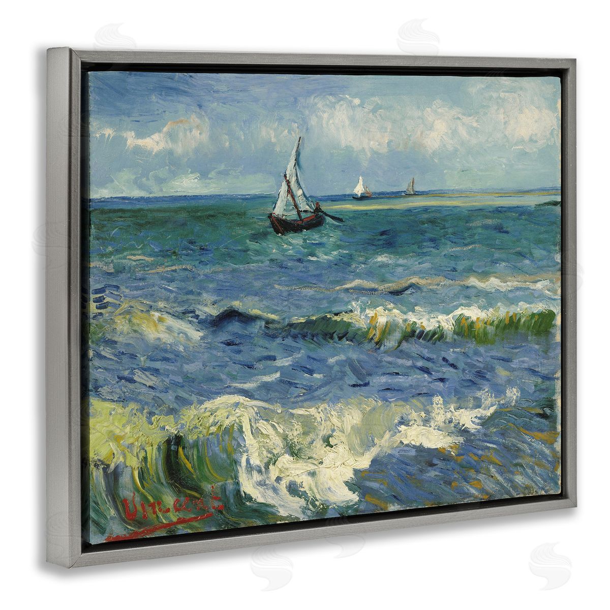 one1000paintings Classical Seascape with Boat Gray Floating Frame Canvas Wall Art Print