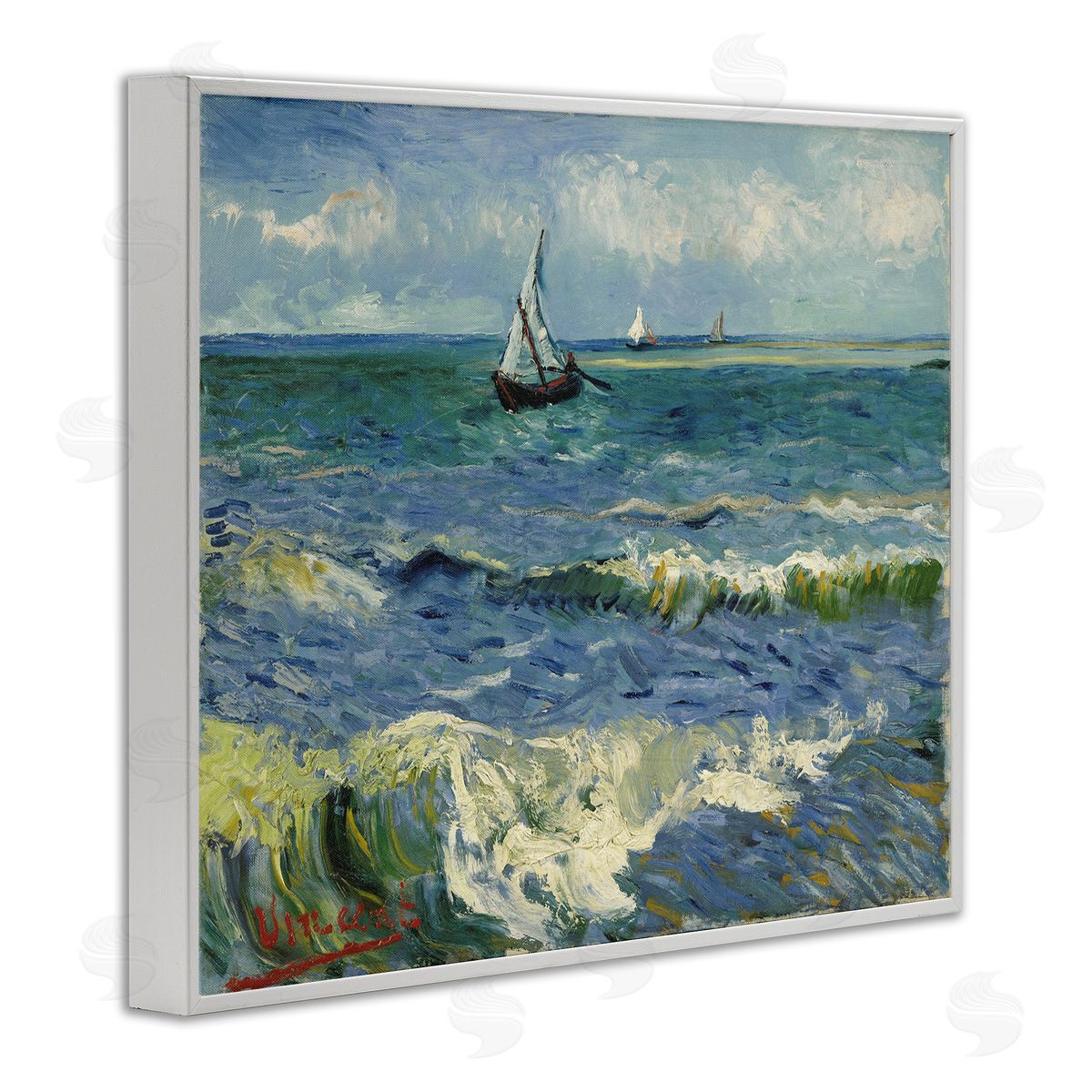 one1000paintings Classical Seascape with Boat White Framed Giclee Wall Art Print