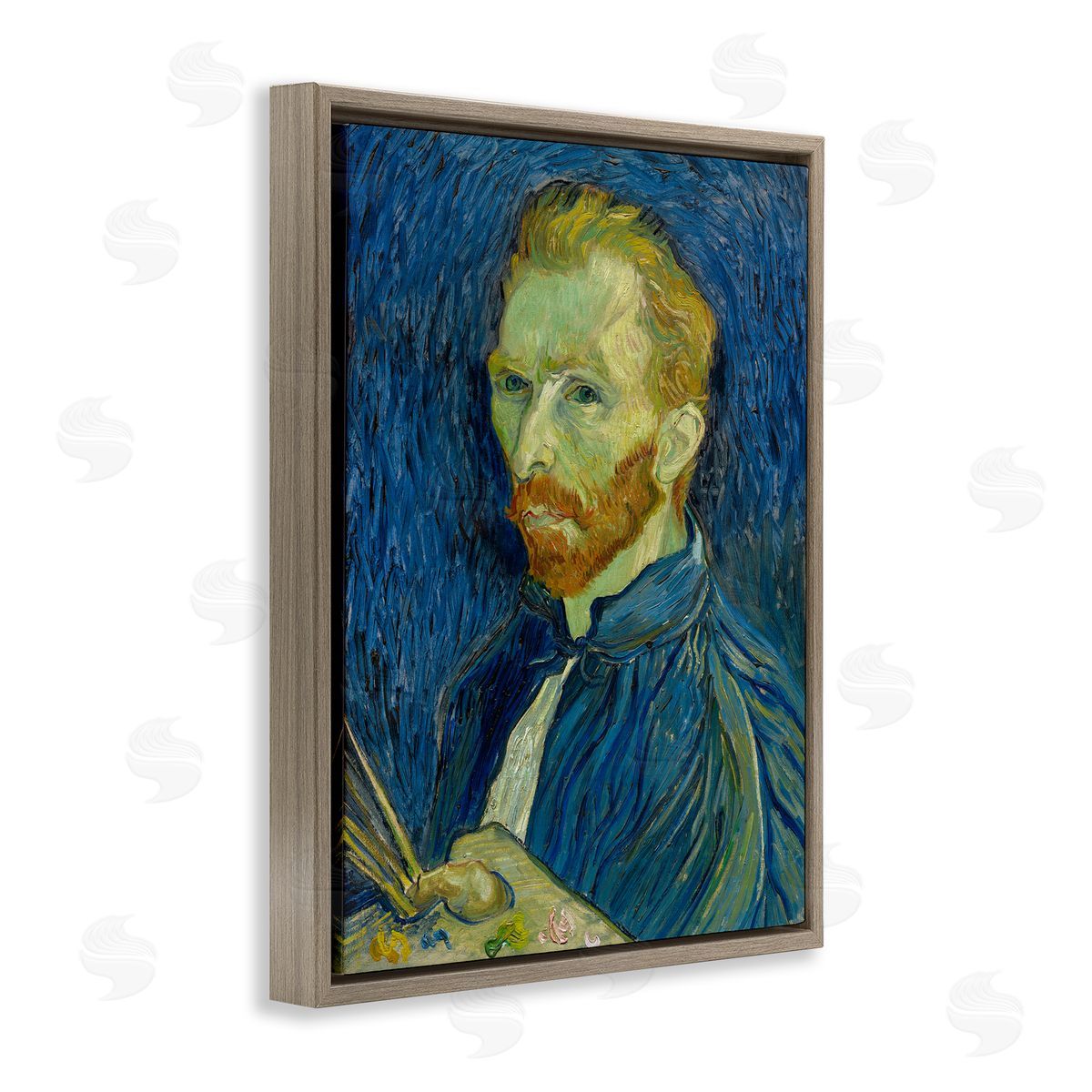one1000paintings Van Gogh Blue Self Portrait Brown Floating Frame Canvas Wall Art Print