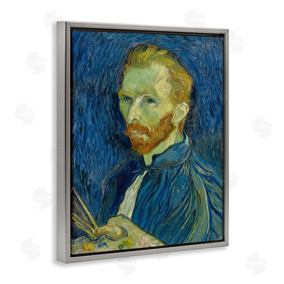 one1000paintings Van Gogh Blue Self Portrait Gray Floating Frame Canvas Wall Art Print