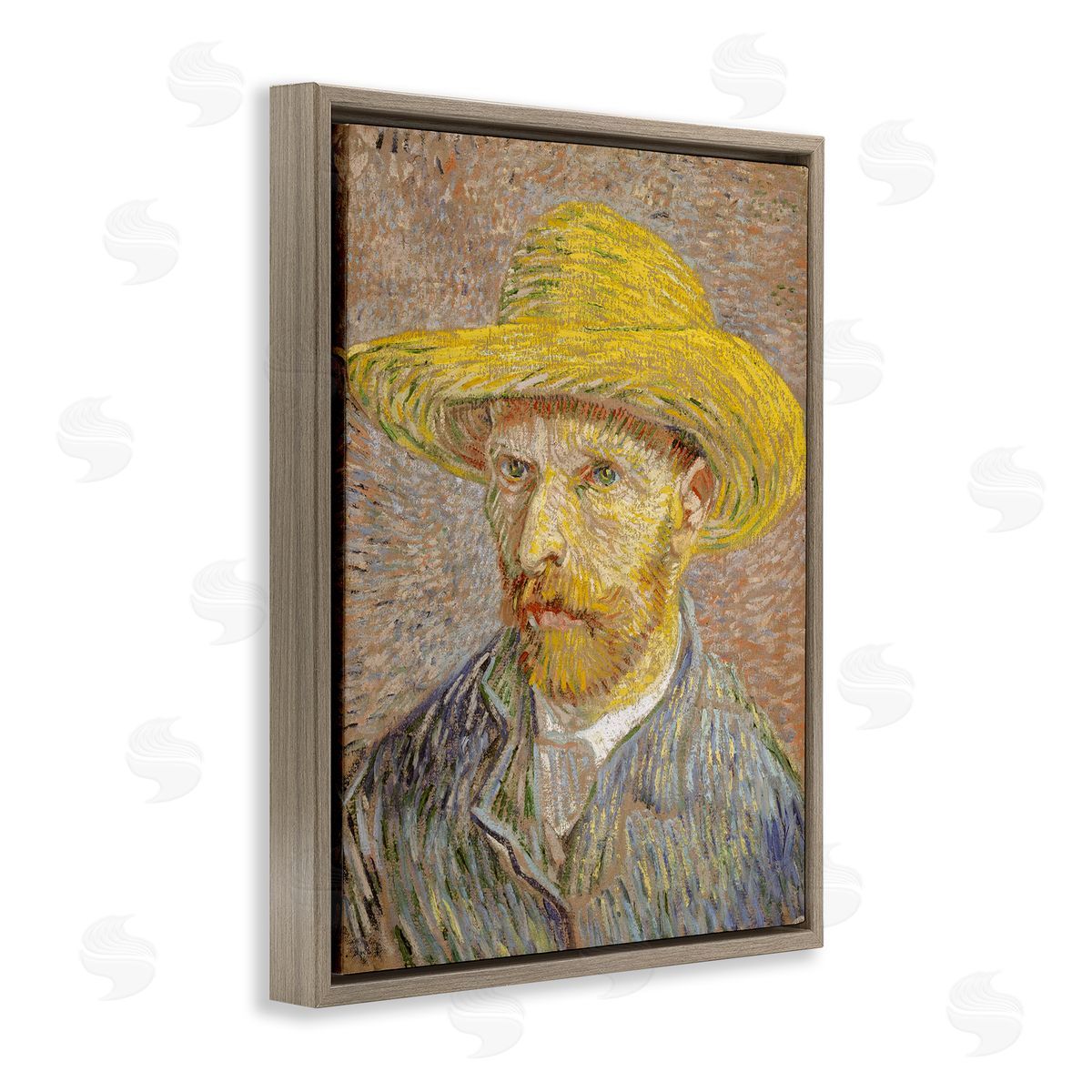 one1000paintings Van Gogh Straw Hat Portrait Brown Floating Frame Canvas Wall Art Print