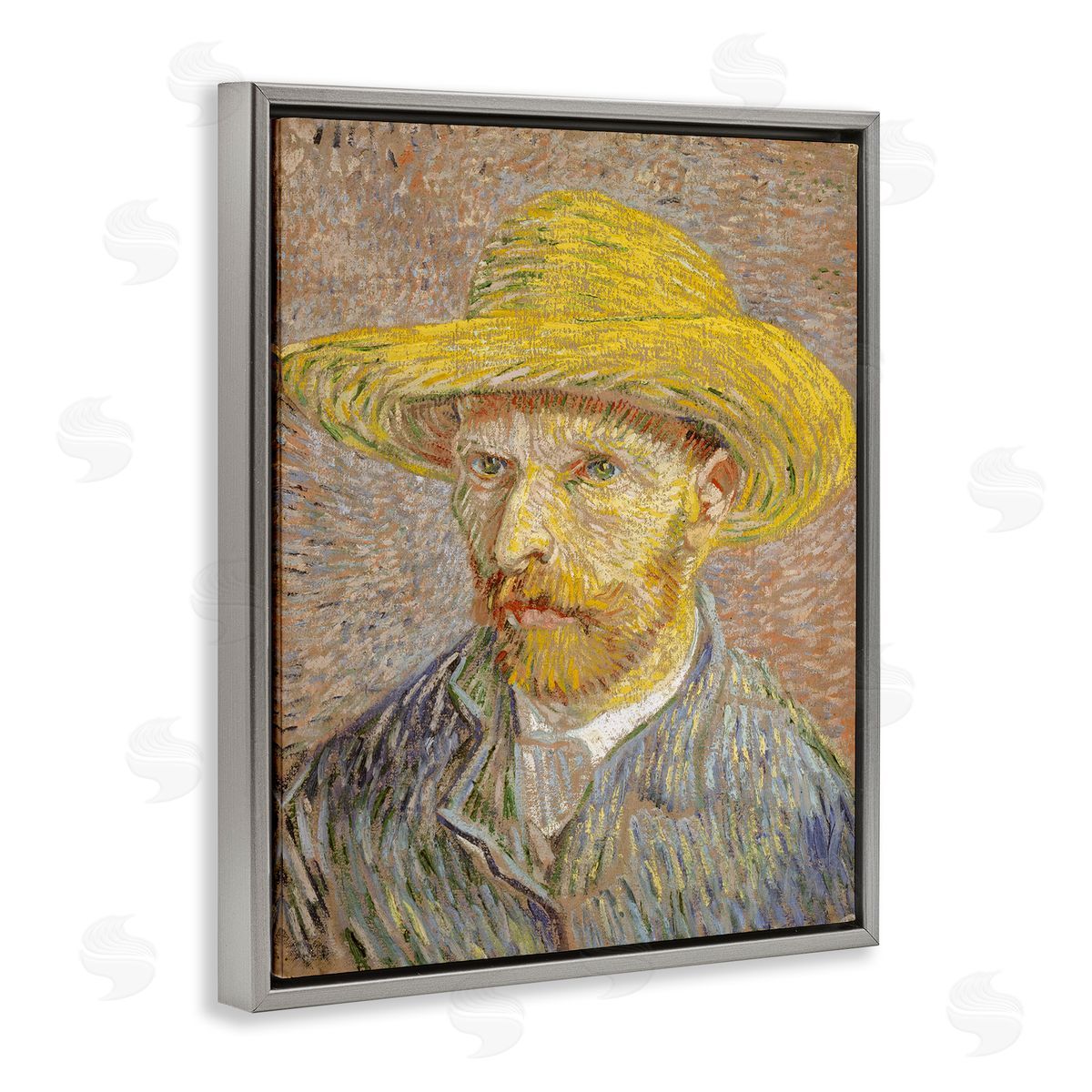 one1000paintings Van Gogh Straw Hat Portrait Gray Floating Frame Canvas Wall Art Print