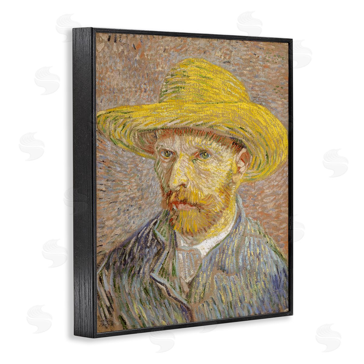 one1000paintings Van Gogh Straw Hat Portrait Black Framed Giclee Wall Art Print