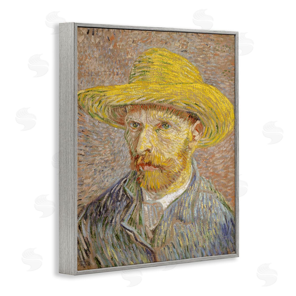one1000paintings Van Gogh Straw Hat Portrait Gray Framed Giclee Wall Art Print