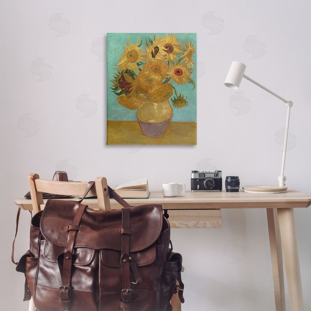 one1000paintings Van Gogh Sunflowers on Blue Canvas Wall Art Print in Room