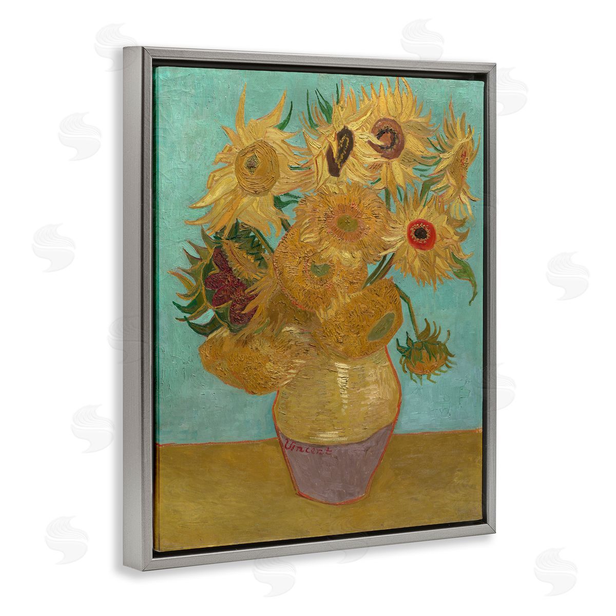 one1000paintings Van Gogh Sunflowers on Blue Gray Floating Frame Canvas Wall Art Print