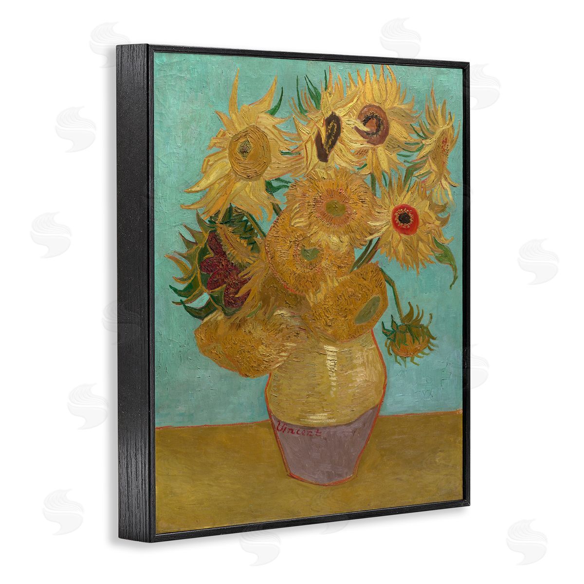 one1000paintings Van Gogh Sunflowers on Blue Black Framed Giclee Wall Art Print