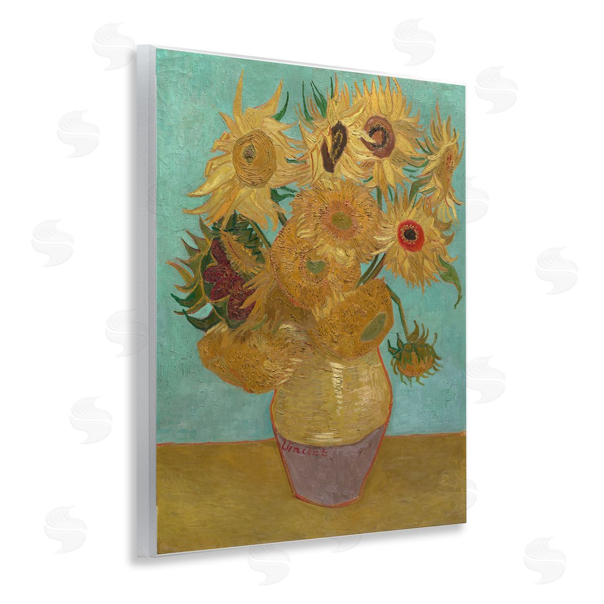 one1000paintings Van Gogh Sunflowers on Blue Wooden Wall Plaque Art Print