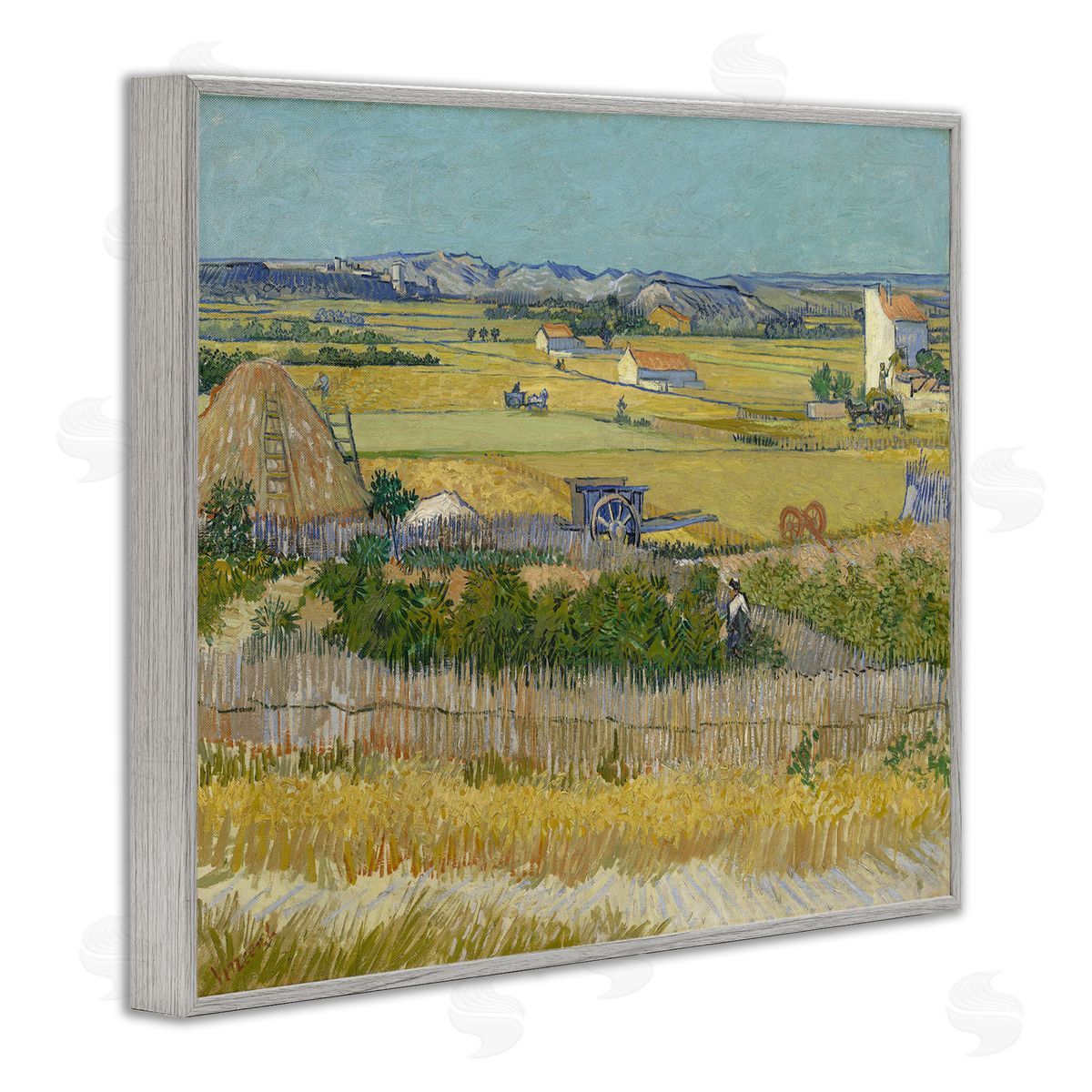 one1000paintings Van Gogh The Harvest Landscape Gray Framed Giclee Wall Art Print