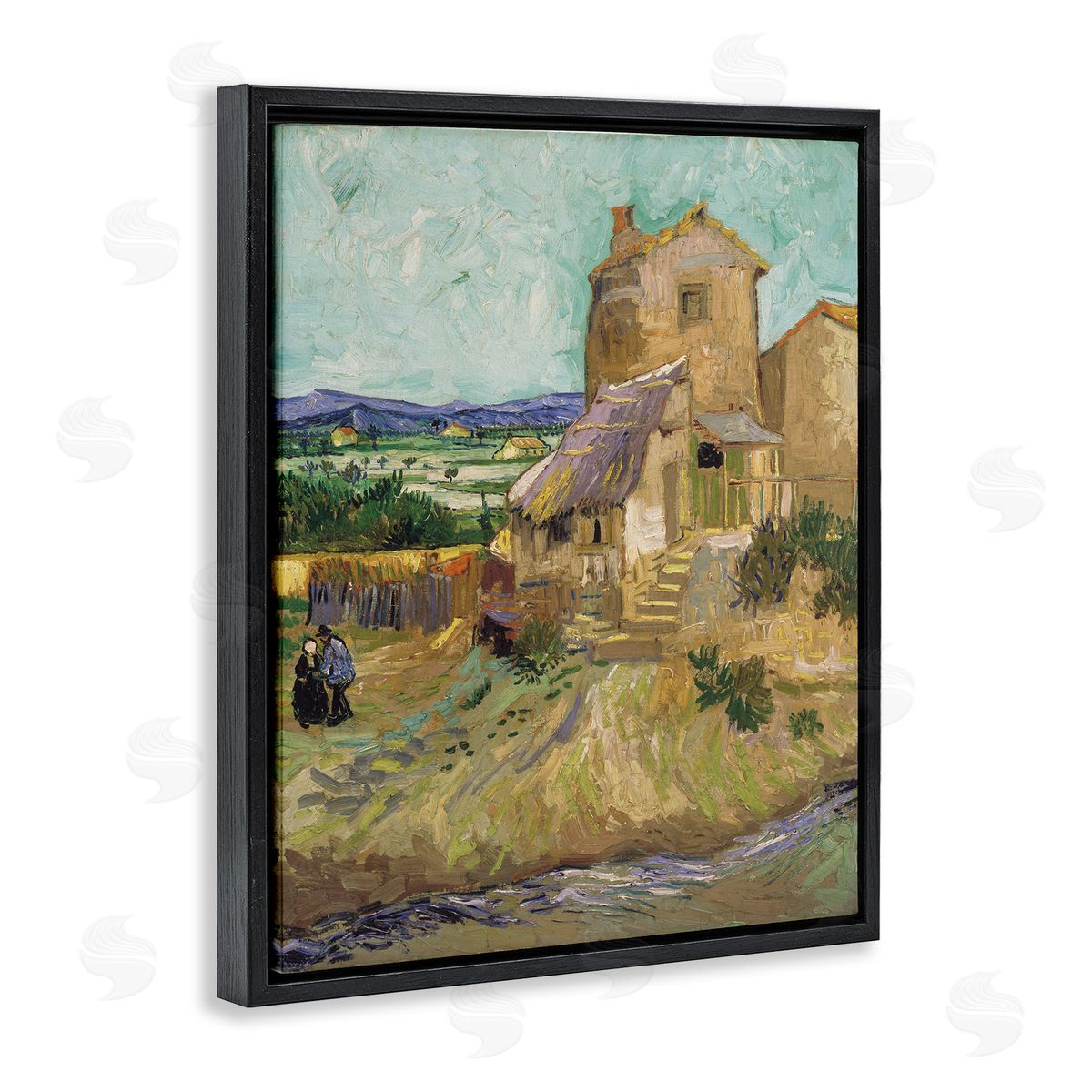 one1000paintings Van Gogh Old Mill Landscape Black Floating Frame Canvas Wall Art Print