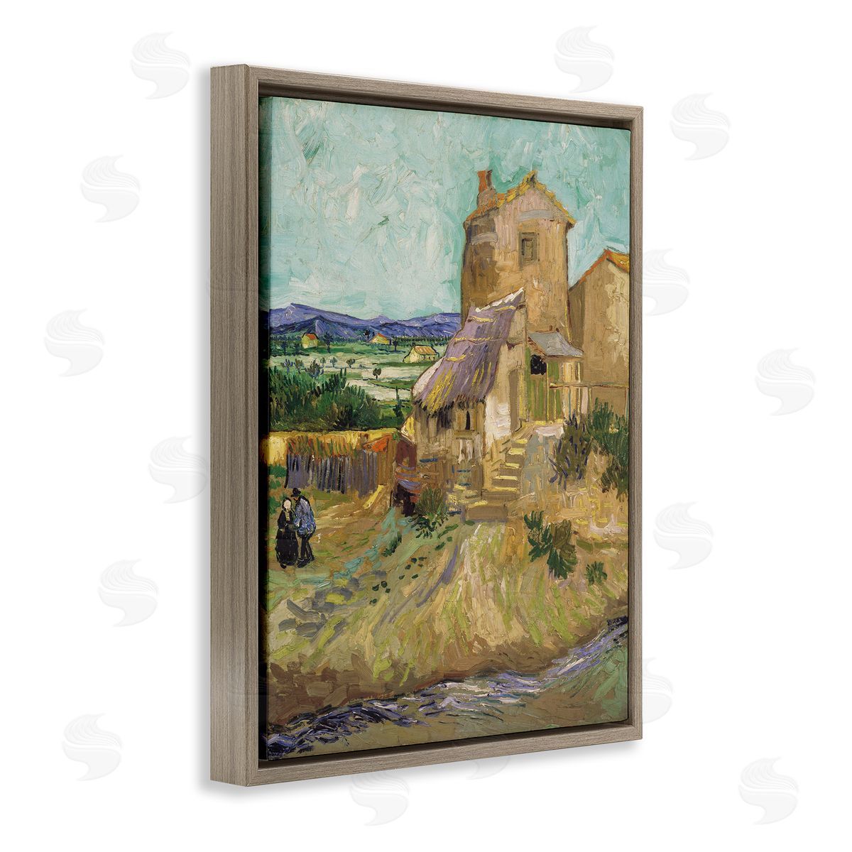 one1000paintings Van Gogh Old Mill Landscape Brown Floating Frame Canvas Wall Art Print