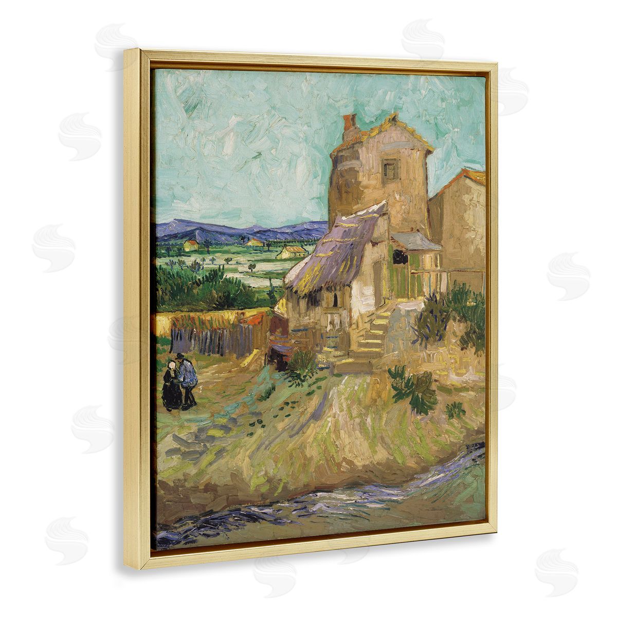 one1000paintings Van Gogh Old Mill Landscape Gold Floating Frame Canvas Wall Art Print