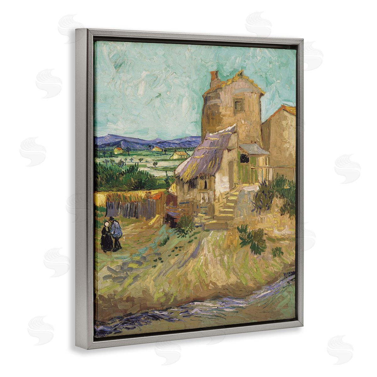 one1000paintings Van Gogh Old Mill Landscape Gray Floating Frame Canvas Wall Art Print
