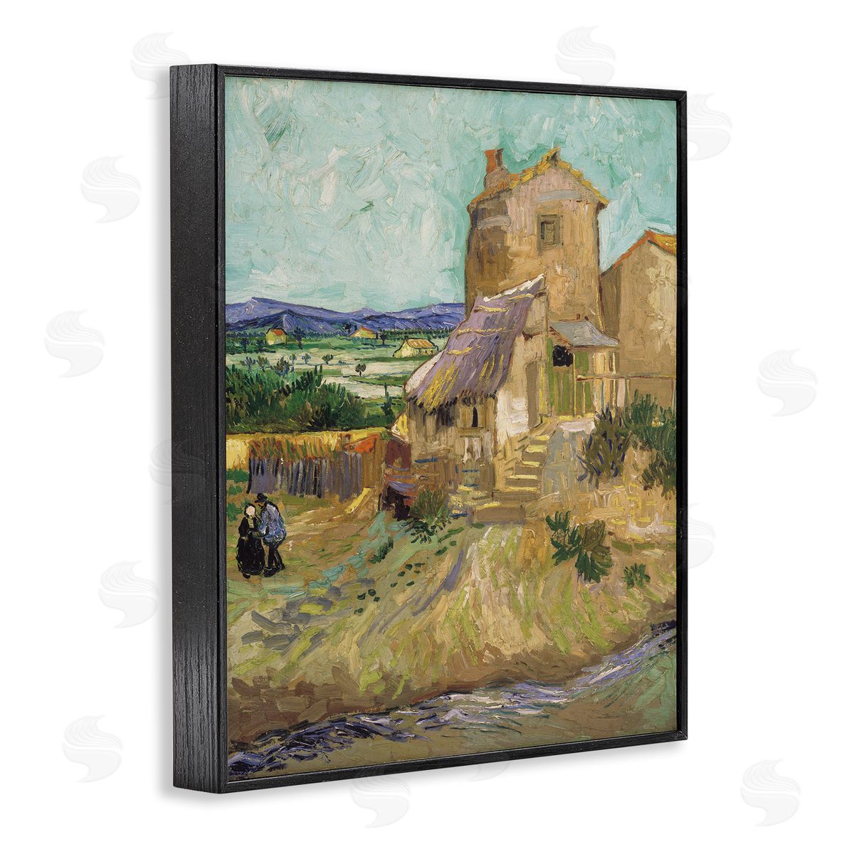 one1000paintings Van Gogh Old Mill Landscape Black Framed Giclee Wall Art Print