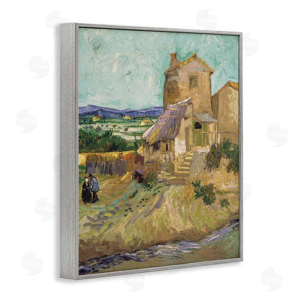 one1000paintings Van Gogh Old Mill Landscape Gray Framed Giclee Wall Art Print