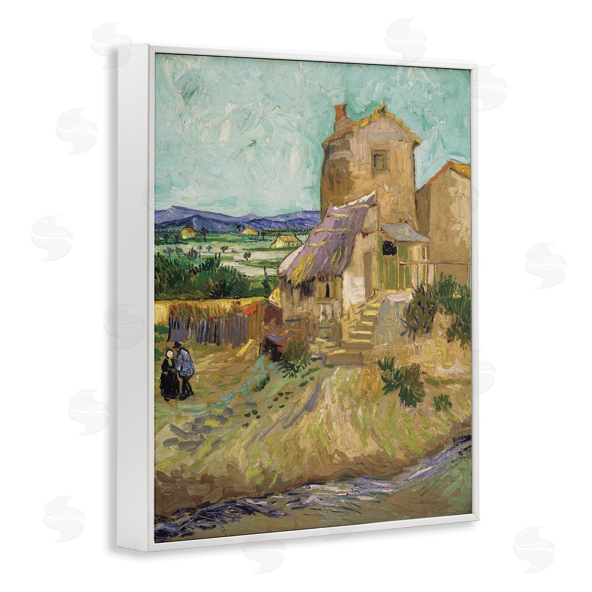 one1000paintings Van Gogh Old Mill Landscape White Framed Giclee Wall Art Print