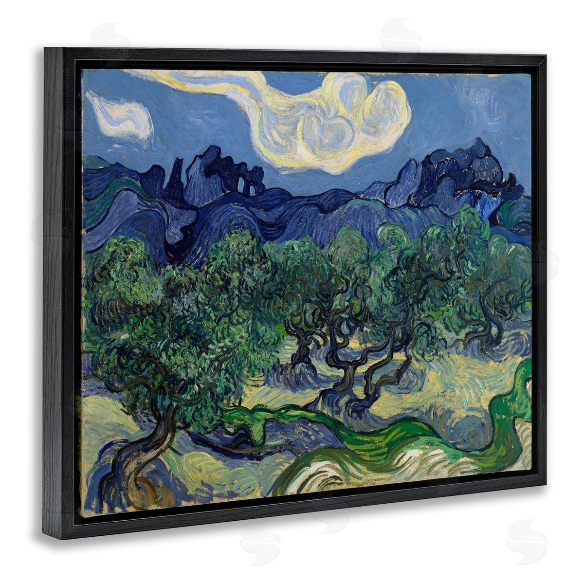one1000paintings Van Gogh Olive Trees Landscape Black Floating Frame Canvas Wall Art Print