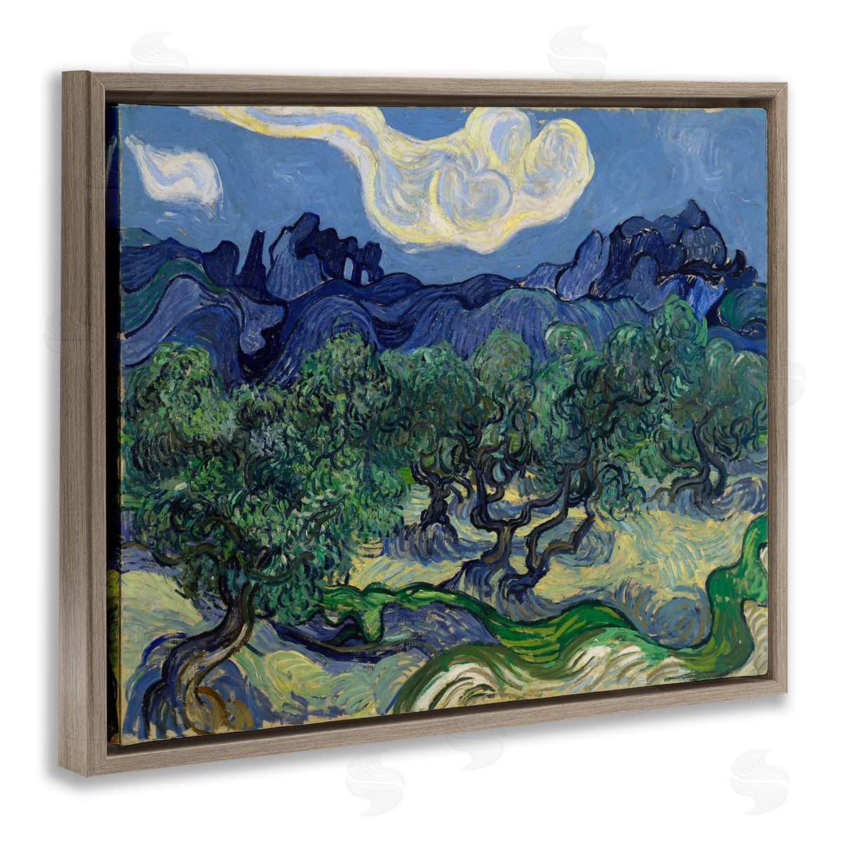 one1000paintings Van Gogh Olive Trees Landscape Brown Floating Frame Canvas Wall Art Print