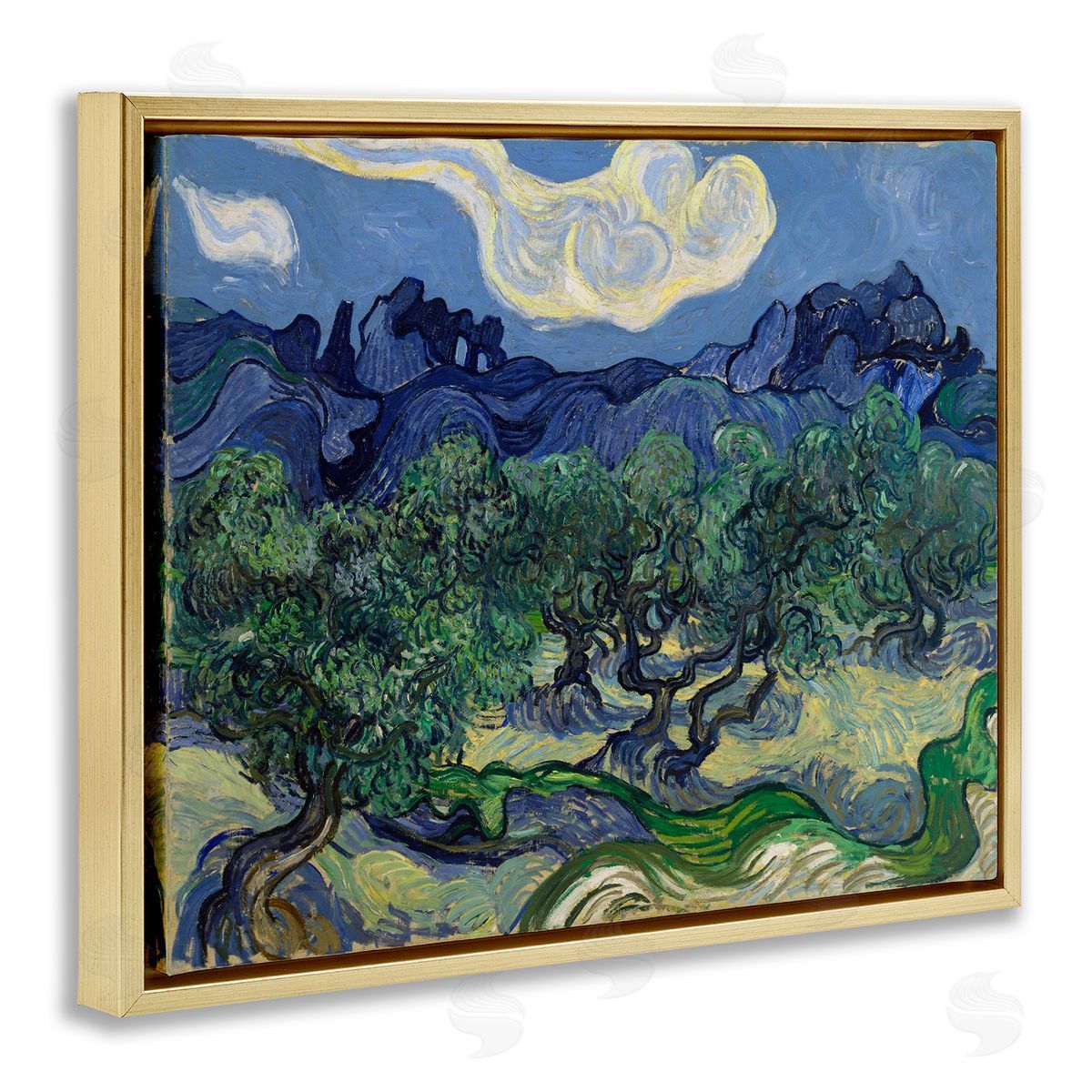 one1000paintings Van Gogh Olive Trees Landscape Gold Floating Frame Canvas Wall Art Print