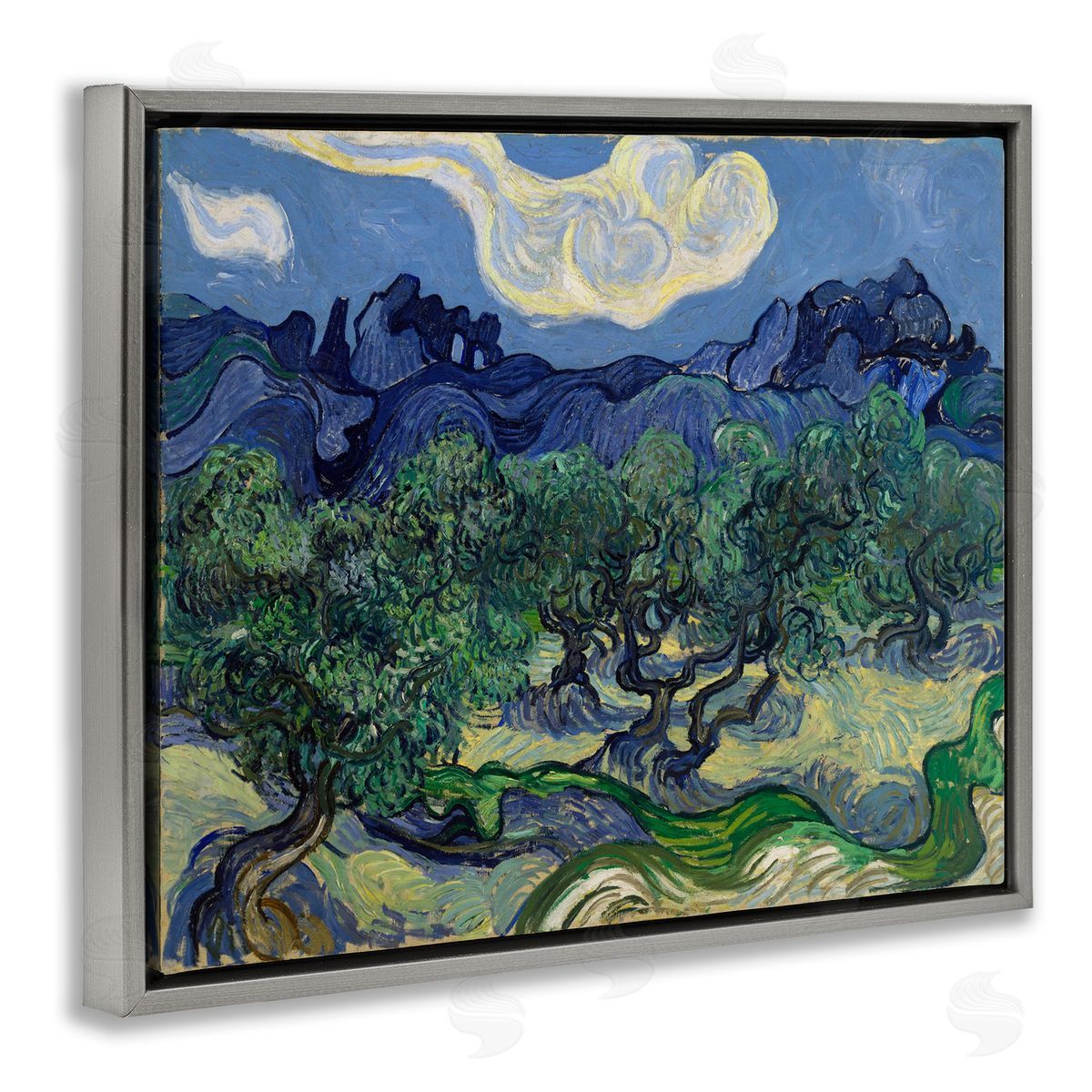 one1000paintings Van Gogh Olive Trees Landscape Gray Floating Frame Canvas Wall Art Print